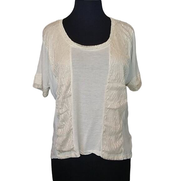 Forever 21 Tops - Forever 21 Womens Small Cream Lace Detail T Tee Shirt Lightweight Short Sleeve